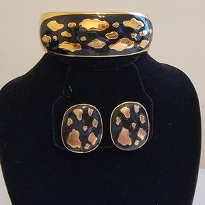 Black an Gold Cuff Bracelet w/ Earrings